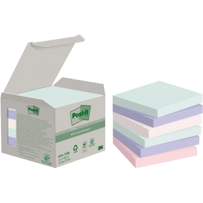 Afbeelding van Post it Recycled Notes Nature, 100 Vel, Ft76 X 76 Mm, Pak Van 6 Blokken, Geassorteerde Kleuren Memoblok
