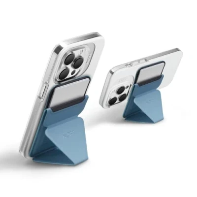 Afbeelding van MOFT MagSafe Portemonnee Magentic Telefoonstandaard voor iPhone 15 14 13 12 Series, Opvouwbare Vegan Leren Kaarthouder met 3 Verstelbare Kijkhoeken, Accessoires, Winderig Blauw