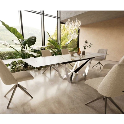 Afbeelding van DELIFE Eetkamertafel Edge 200 300x100 keramiek Calacatta Luxe wit goud grijs spider vlak staal RVS uitschuifbaar
