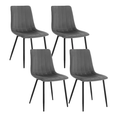 Afbeelding van Klihome Eetkamerstoelen, set van 4, keukenstoel, eetkamerstoel, gestoffeerde stoel, woonkamerstoel, designstoel, met rugleuning, metalen poten, zitting fluweel, donkergrijs, K0006EZS 4