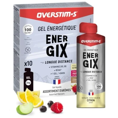 Afbeelding van OVERSTIM.s Gel Energix (x10) Energiegel voor sport (fietsen, hardlopen) Langdurige energie (Glucose + Fructose Maltodextrines) BCAA 100 kcal/gel Citroen, Rode vruchten, Zoute karamel
