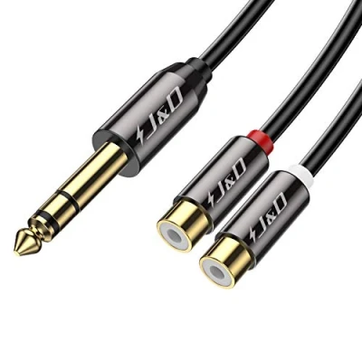 Afbeelding van J&amp;D 6,35 mm Naar 2RCA Kabel, Vergulde Koperen Schaal Heavy Duty 1/4 Inch Mannelijke TRS Stereo 2 RCA Vrouwelijke Splitter Audio Adapterkabel, 0.25 Meter