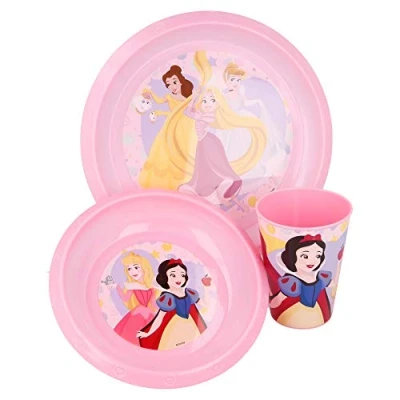 Afbeelding van Princess kinderservies roze 3 delig Disney Prinsessen servies