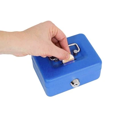 Afbeelding van ARREGUI Elegant C9005 Stalen Geldkistje Geldkist 12,5 cm Breed Afsluitbare Geldkluisje met Gleuf Kleine Sleutel Spaarpot Slot Blauw