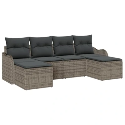Afbeelding van vidaXL 6 delige Tuin Sofa Set met Kussens Grijs Poly Riet