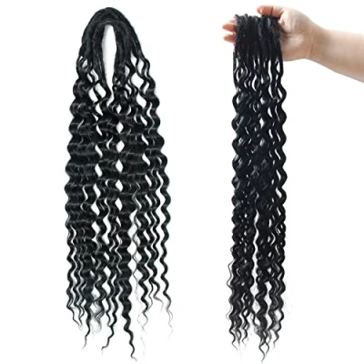 Afbeelding van 24 Inch Double Ended Dreadlock Extensions met Gekrulde Uiteinden Synthetische Dreads Dun 0,6 cm Golvende Zachte Pre Looped Dreadlocks, 15 Strengen/Pakket