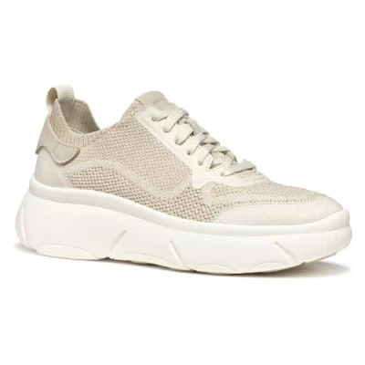 Afbeelding van Geox Sneakers laag, Dames, Maat: 39, Light taupe Textiel/ synthetisch