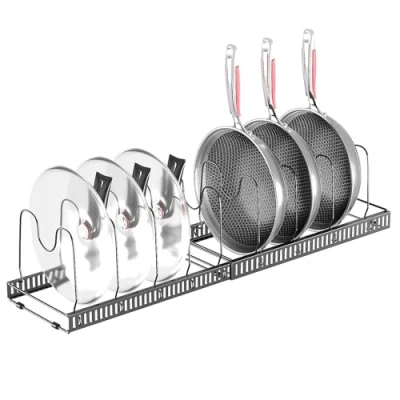 Afbeelding van Zanfqvo Potendekselhouder, bewaarpot met 10 verstelbare vakken, dekselhouder, lade voor potdeksel, pannenhouder lade, pannenorganizer, dekselhouder keuken