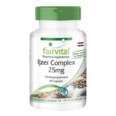 Afbeelding van Fairvital Ijzer complex capsules 25mg HOOG GEDOSEERD VEGAN voedingssupplement 90