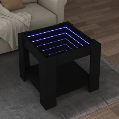 Afbeelding van Salontafel met LED 53x53x45 cm bewerkt hout zwart