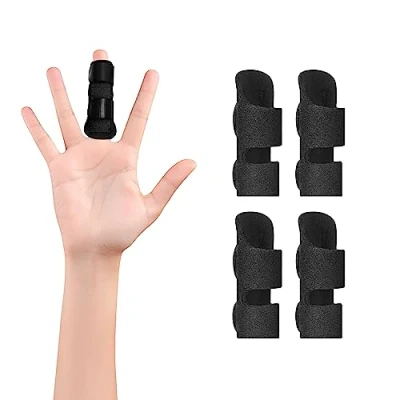 Afbeelding van supregear Vingerspalk, Set van 4 Verstelbare Herbruikbare Trigger Vingerspalk Vingerbrace met Verwijderbare Aluminium Staaf voor Wijsvinger/Midden/Ring/Pinkvinger, Zwart