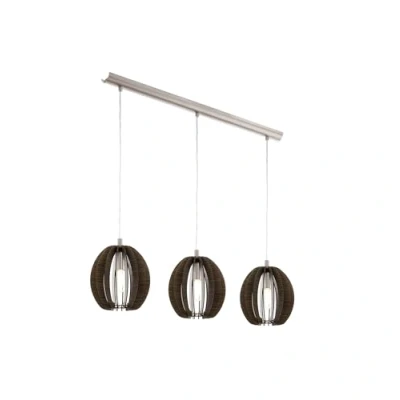 Afbeelding van EGLO Cossano hanglamp met 3 lichtpunten, vintage van mat nikkelstaal en donkerbruin hout, eettafellamp, woonkamerlamp hangend E14 fitting