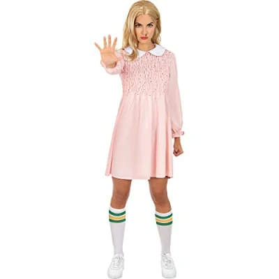 Afbeelding van Funidelia Eleven Stranger Things Kostuum Official Netflix voor vrouwen Films &amp; Series, Netflix, Eleven, Dustin Volwassenen Accessoire verkleedkleding en rekwisieten Halloween, carnaval feesten Maat S M Roze