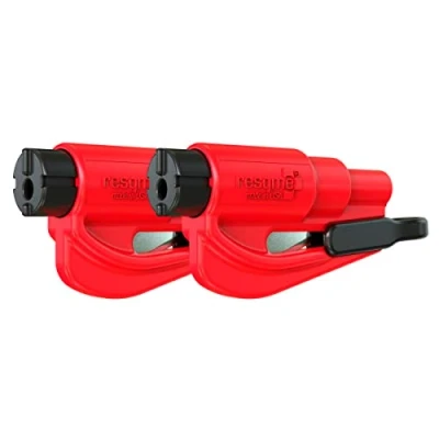 Afbeelding van RESQME 04.100.07 The Original Emergency Keychain Car Escape Tool, 2 in 1 veiligheidsgordelsnijder en raambreker, gemaakt de VS, rood compacte noodhamerpakket van 2, Set