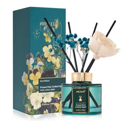 Afbeelding van Airkeep Aromadiffuser, 150 ml, Frozen Pear Cooked Apple Riet diffuser, rozengeurdiffuser, luchtverfrisser voor kamer, badkamer, kantoor, kasten