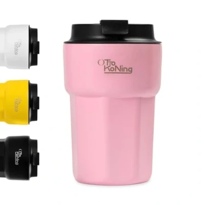 Afbeelding van Otto Koning Reisbeker 350ML, geïsoleerde koffiekop met lekvrij deksel, herbruikbare koffiekopjes voor op reis, roestvrijstalen koffiemok hete en koude koffie, water thee (Roze)