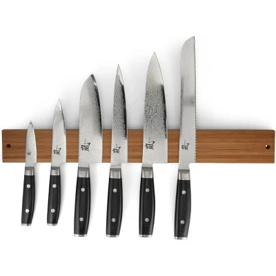 Afbeelding van Yaxell Ran Messenset 7 delig Magnetische Messenhouder Bamboe met 6 Messen 69 Lagen Damasts...