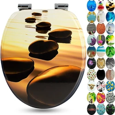 Afbeelding van Sanfino® Wc bril met houten kern en softclose mechanisme hoogwaardige kwaliteit vele kleurrijke motieven, comfortabele zitting, eenvoudige montage inclusief handleiding &quot;Sand Stone&quot;
