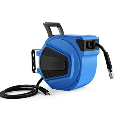 Afbeelding van Persluchtslanghaspel, 15 m, 1/4 inch aansluiting, hybride slangtrommel, wandslanghaspel 180, perslucht slanghaspel, max. 20 bar, automatisch intrekken, blauw