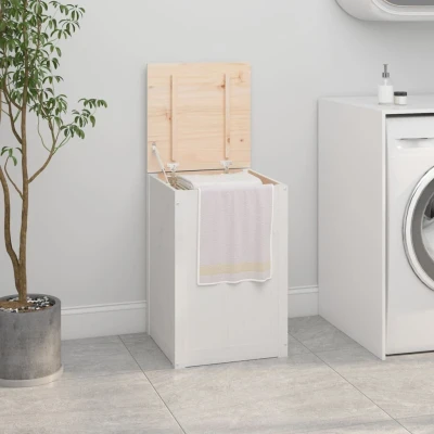 Afbeelding van Wasmand 44x44x66 cm massief grenenhout wit