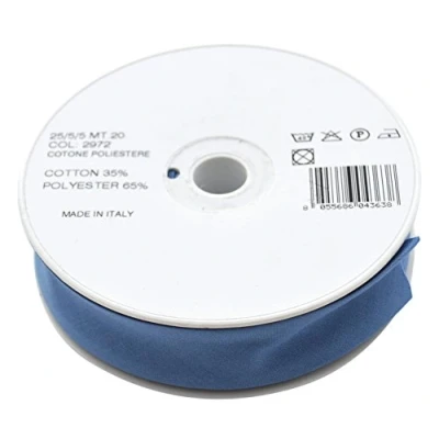 Afbeelding van Inastri 25/5/5 mm Polycotton Bias Binding Col. xx BLUE 20m Roll, Polyester Katoen, Blauw, 11x11x3 cm
