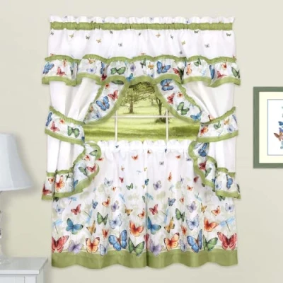 Afbeelding van Achim Home Furnishings Vlinders Bedrukte Cottage Window Gordijn Set, Groen, 57&quot; x 36&quot;