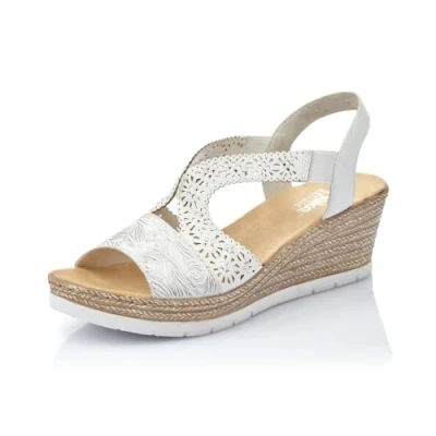 Afbeelding van Rieker Dames plateausandalen 61916, vrouwen sandalen, Wit 80, 42 EU