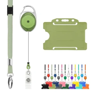 Afbeelding van keycord met trekkoord pashouder Licht Groen CKB Sleutelhanger uittrekbaar badgehouder Sleutelkoord Keykoord rollerclip koord afrolmechanisme jojo