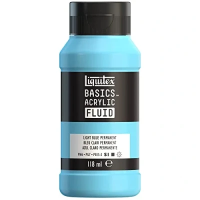 Afbeelding van Liquitex 8870401 Basics Fluid acrylverf met vloeiende consistentie, sneldrogend, lichtecht, waterbestendig, op waterbasis, 118 ml fles lichtblauw permanent