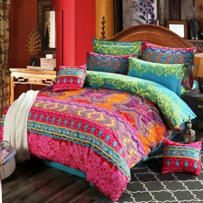 Afbeelding van Loussiesd Boheemse dekbedovertrekset, Boho exotische beddengoedset, super kingsize, zuidwestelijke sprei, microvezel beddengoedset met etnische vlinder, dekbedovertrek 2 kussenslopen, rits,