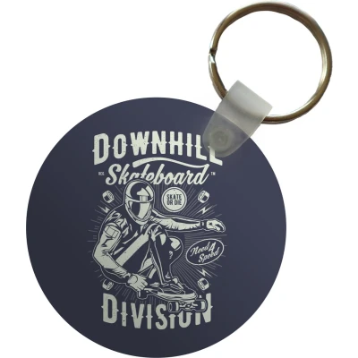 Afbeelding van Sleutelhanger Skateboard Blauw Vintage Plastic Rond Uitdeelcadeautjes Vaderdag cadeau Geschenk Cadeautje voor hem Tip Mannen