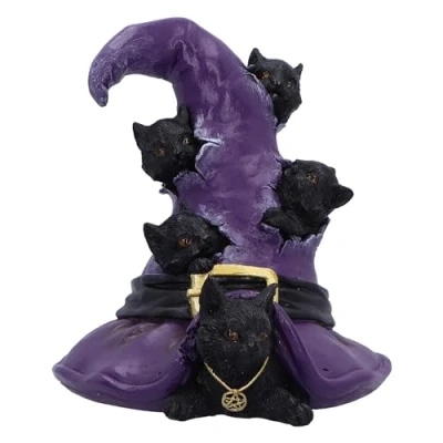 Afbeelding van Nemesis Now Magical Mischief 14cm, hars, zwart, kattenfiguur, zwarte kat ornament, verzamelbare geschenkware, gegoten in de fijnste vakkundig handgeschilderd