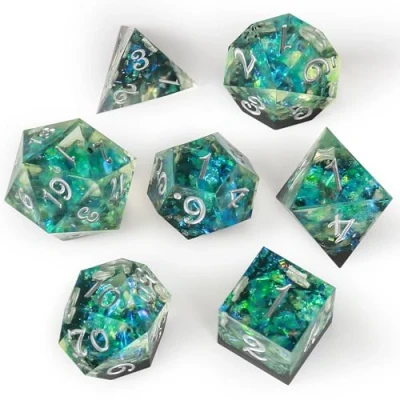 Afbeelding van Groene Magische Dobbelstenen OriCraft Dungeons and Dragons Polyedrische Rollenspel van de Onderwaterwereld D20 Wereld Oceaan Kubus Halloween Scherpe