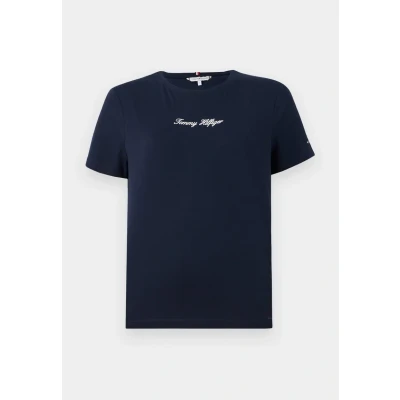 Afbeelding van Tommy Hilfiger Script REG Tshirt print, Dames, Maat: XS, Dark night navy