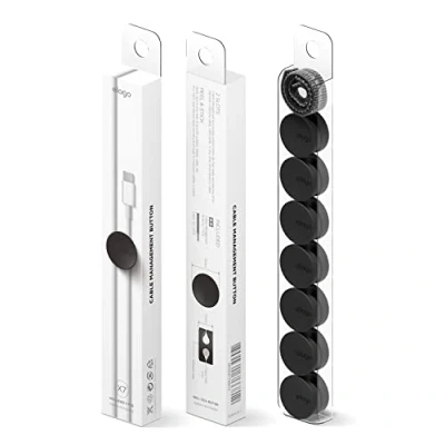 Afbeelding van elago Kabelmanagementknop kabelhouder, 7 stuks, zelfklevend, sleuf voor 2 kabels, flexibel TPU, eenvoudige installatie, kabelbinders inbegrepen, zwart