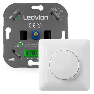Afbeelding van Ledvion Led Dimmer 3 tot 250 Watt, Universele Incl. Afdekplaat, Inbouw, Schakelaar, Dimmer+ Afdekraam