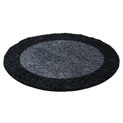 Afbeelding van Basic Shaggy Kader vloerkleed Antraciet / Grijs Hoogpolig 120 cm rond