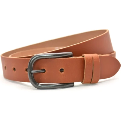 Afbeelding van 3,5cm echt lederen cognac riem heren / dames jeansriem Riemmaat 95 cm Totale lengte 110
