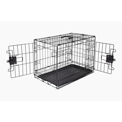 Afbeelding van Amazon Basics Duurzame hondenbench, opvouwbaar draad met lade, dubbele deur, zwart, 56 x 33 40.6 cm