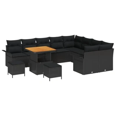 Afbeelding van vidaXL 12 Delige Tuin Sofa Set met Kussens Zwart Poly Rattan Acacia