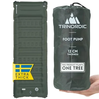 Afbeelding van Trinordic 12cm Opblaasbare Camping Slaapmat Extra Dik &amp; Breed met Voetpomp Kussen Lichtgewicht Luchtbed voor Kamperen, Wandelen, Bikepacking Glamping
