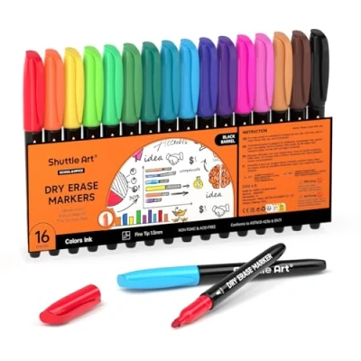 Afbeelding van Shuttle Art Dry Erase Markers, 16 Kleuren Whiteboard Fijne Tip Markers Voor Kinderen, Perfect Schrijven op Whiteboards, Boards, Spiegels, Kalender, School