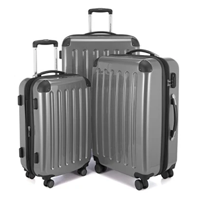 Afbeelding van HAUPTSTADTKOFFER ALEX koffer met harde schaal, trolley, rolkoffer, reiskoffer, 4 dubbele wielen, uitbreiding, zilver, Set, kofferset