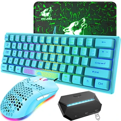 Afbeelding van UK Layout RGB 60% Gaming Toetsenbord Muis Set Bedraad 62 Toetsen Mini Draagbaar 7 LED Backlit + 6400 DPI Ultralight Muismat Controller voor Xbox One/PS4/PC