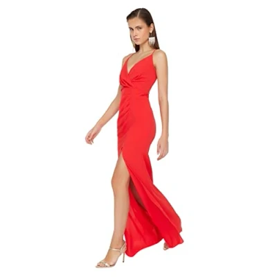 Afbeelding van Trendyol Zwart Gevoerde, Bevooroordeelde Geweven Chiffon Lange Avondjurk Tprss22Ae0012