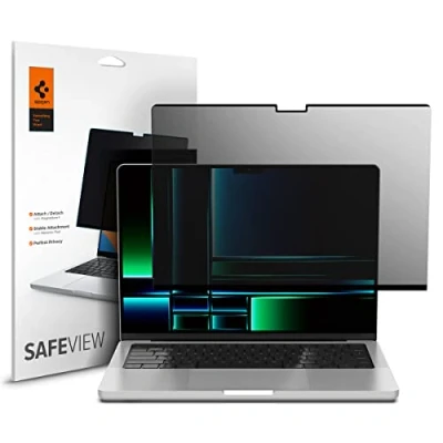 Afbeelding van Spigen SafeView Privacyfilter Screenprotector compatibel met MacBook Pro 14 inch (vanaf 2021, M3 / Max M2 M1 Max), Magnetische installatie, Anti vingerafdruk
