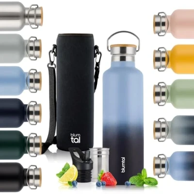 Afbeelding van Blumtal Thermosfles 500 ml Dubbelwandige Drinkfles BPA Vrij Theefles Thermos Grijsblauw en Donkerblauw