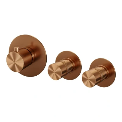 Afbeelding van Brauer Copper Edition inbouwthermostaat inbouwdeel 3 gladde knoppen PVD geborsteld koper