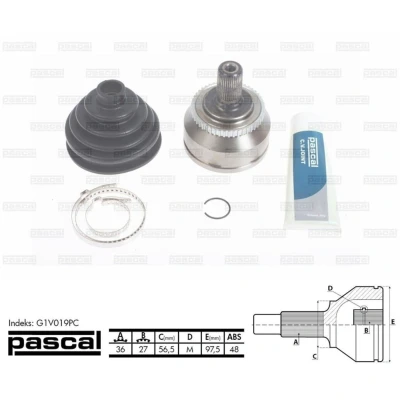 Afbeelding van Homokineet reparatie set, aandrijfas PASCAL G1V019PC