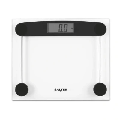 Afbeelding van Salter 9208 BK3R Compacte glazen elektronische weegschaal, badkamer, 180 kg max. capaciteit, gemakkelijk af te lezen, opstap, gehard platform, 300 mm x 250 mm, zwart/transparant